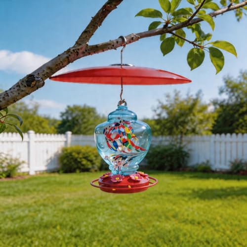 13" Large Glass Rain Cover for Bird Feeder, Red Weather Guard Dome Shield | Stainless Hooks & Shatterproof Squirrel Baffle, Dual Use on Shepherd Pole or Hook Hanging, Bird House Protector, Dia. 33cm - color: Red, size: 1PC/Pack