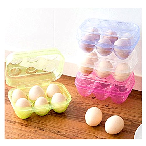 YOHA Clear Egg Storage Box Delicate 6 Girds Egg Dispenser Holder Case Refrigerator Crisper Camping Picnic Travel Portable Egg Carriage,Blue+Clear 6pcs Set - color: Blue+Clear 6pcs Set