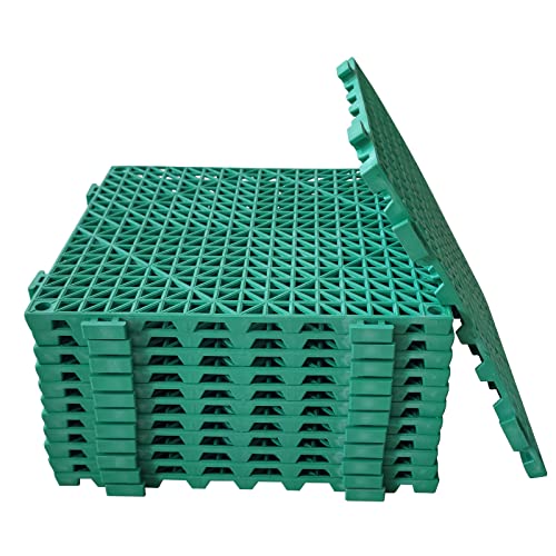 12 Pack Modular Interlocking Cushion 11.6" x 11.6" Rubber Mat Floor Tile Mats Drain Pool Patio Balcony Yard Pet Area Washer Pad(Green) - size: green