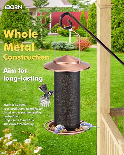 Bird Feeders for Outdoors, Metal Mesh Tube, 2.8LB, Copper-Plating, 1PK | Holding Bird Seed For Outside Feeders,17.7cm Large Roof, Heavy-Duty, Natural Airflow - color: Copper-Plating, size: 2.8LB，6.9′′Large Roof