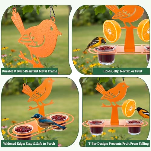 Oriole Feeder for Outdoors, Unique Bird Shaped Baltimore Oriole Feeder with 2 Jelly Cups & Orange Holder, Built-in Ant Moat, Orange Bird Feeders for Outdoors Hanging for Backyard(1 Pack)