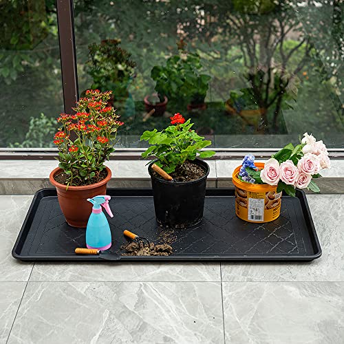Boot Tray Black, 40x20 in - Waterproof Shoe Mat, Recycled Material | 1.25 in raised edge traps mud, water & snow - ideal for entryway, mudroom, garage, porch or car trunk - style: Black