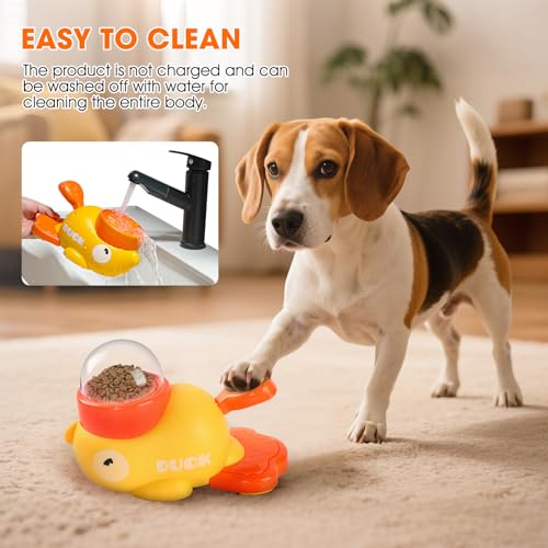 Interactive Dog Treat Dispenser Toy, 2026 New Duck Shape Puzzle Feeder,Interactive Dog Food Dispenser with Press Button and Rotating Design,Slow Feeding Game for Dogs and Cats