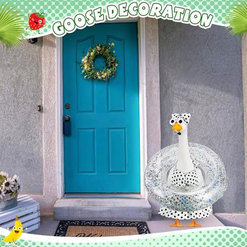 Bikini Porch Goose Outfits with Sunglasses and Swimming Tube for 23" Summer Goose Costume Garden Patio Statue Decor(Black Polka Dots) - style: Black Polka Dots