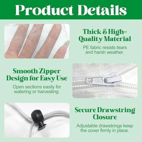 6 Pack Tomato Cage Netting Covers for Triangle Tomato Cages, 43" × 14.6" Fine Mesh Garden Netting with Easy-Access Zipper & Adjustable Drawstring, Durable Bird & Insect Barrier for Tomato Plants
