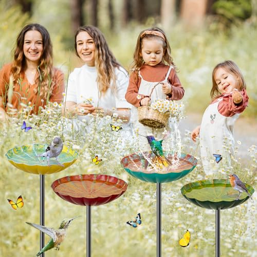 Metal Flower Bird Bath for Outside, Small Hummingbird Bath Bowl Detachable Birdfeeder Bowl Garden Decor for Outdoor Yard Lawn (4PCS-Flowers) - style: 4PCS-Flowers