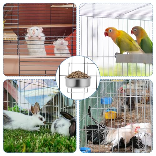 8 Pcs Stainless Steel Hanging Pet Bowl, 10 oz Kennel Food and Water Dish Feeder Coop Cup with Hook for Dog Crate, Cat, Rabbit Birds Chicken Cage No Spill