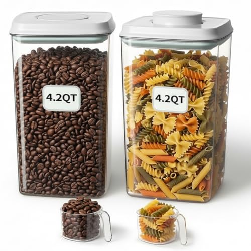 Melovom Pop Airtight Food Storage Containers Set with Lids, Large 4.2Qt/4L Food Containers with Scoop, Kitchen Pantry Organization and Storage, BPA Free Stackable Cereal Container (2 * 4.2Qt) - color: gray, 2*4.2Qt