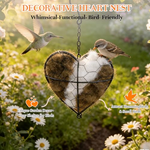Handmade Alpaca Fiber Bird Nesting Heart, Birds Nests Material Holder, Hummingbird Houses Nest Boxes, Winter Tree Shelter for Wild Birds, Gifts for Outside Garden Art Birdhouse, Birds Lovers (1)