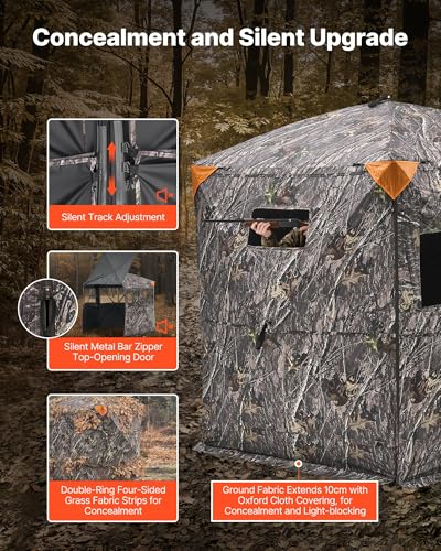 VEVOR Hunting Blind，See Through Ground Blinds with Carrying Bag, 360 Degree Portable Camouflage Tent，Durable Concealed Shelter with Silent Side Door and Window, for Turkey and Deer - size: 6-7 Person (H-79'')