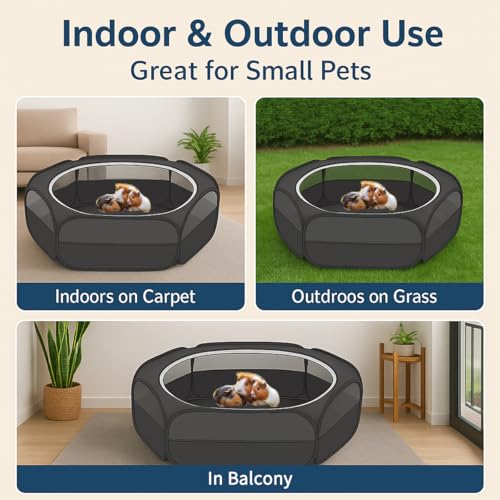 Amakunft 2 in 1 Small Animals Playpen with Pad Mat Rabbit Pop Up playpen Tent Portable Chick Brooder Box Indoor for Guinea Pig/Ferret/Chinchilla/Bearded Dragon/Kitten - color: Black with Pee Pad