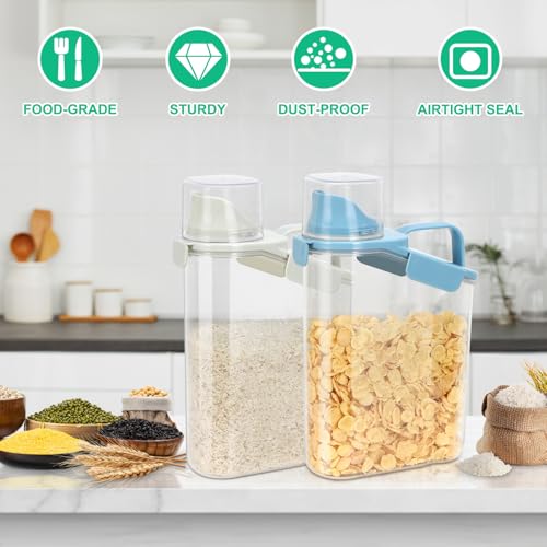 TBMax 2 Pack Rice Container Cereal Storage Container 3.2 Quarts, Kitchen Pantry Dry Food Storage Holder with Easy-Pouring Spout & Handy Cup, Small Pet Dog Cat Food Dispenser for Daily Feeding - color: Beige&Blue 3.2+3.2Qt