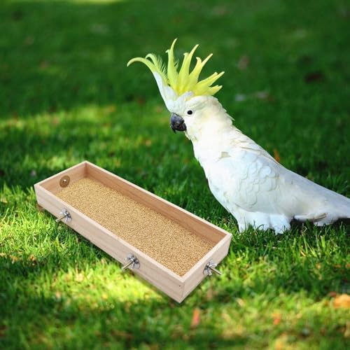 Bird Feeding Cups, Natural Wooden Parrot Perch Stand, Birds Food Dish, Parakeets Feeder Bowl, Cage Accessories for Small Animals Rat Hamster Guinea Pig Chinchillas Budgies Cockatiels Love Birds - size: 11.8 × 5.9 Inch