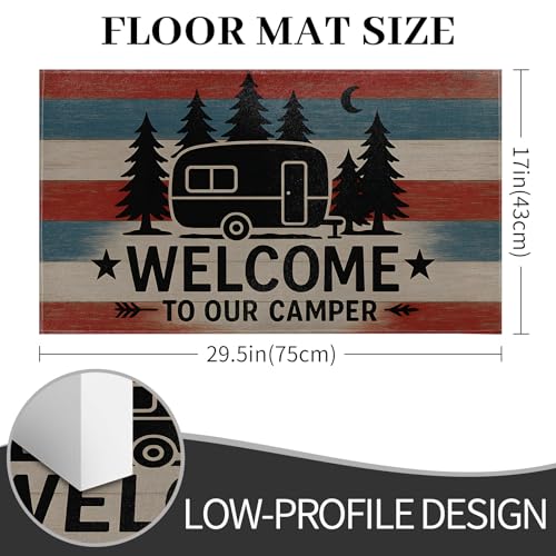 Camper Doormat 17x29.5 Inch, Rustic Striped Camper Van Indoor Door Mat, Funny Camping Non-Slip Welcome Rug Gifts for Living Room, Kitchen, Bedroom,Farmhouse Decor - color: Camper