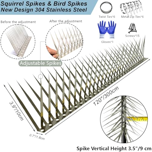 Bird Spikes, Outdoor Squirrel Spikes, Squirrel Baffles for Bird Feeder Poles, Avoid Climbing Garden Fences and Fruit Trees. (120 inches) - size: 120 inches