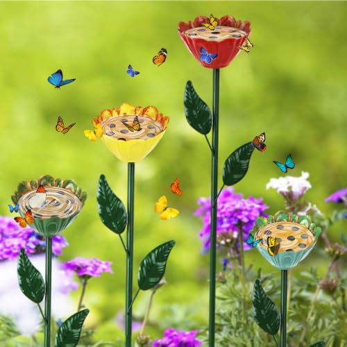 DREAMSOUL Flower Bee Watering Station, Multi-Height Bird Bath | Shallow Basins for Safe Sips, Weatherproof Metal Material, Ideal for Outdoor Garden Decor - size: 4PCS-D
