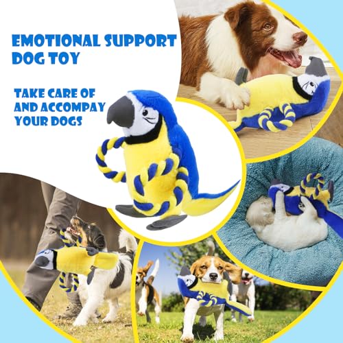 Upgraded Dog Squeak Toys Tug of War Squeaky Parrot Dog Toys with Strong Pull Rope, Superior Crinkle Paper and Big Squeaker Interactive Plush Bird Chew Toys for Small, Medium, and Large Dogs