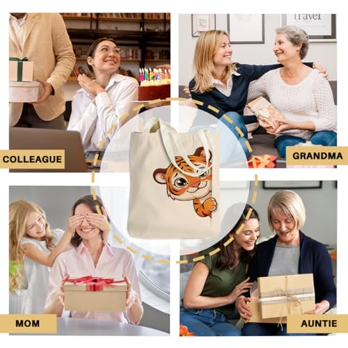 Cartoon Canvas Tote Bag, Gifts for Women Men Birthday Christmas Reusable Tote Shoulder Bag for Grocery Shopping 01 - color: Tiger 486