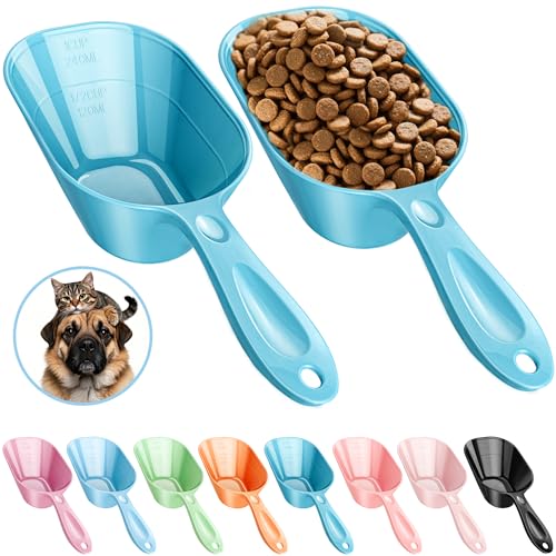 Dog Food Scoop 2 Pack, Pet Cup Capacity Cat Food Scooper With Measuring Lines For Dog, Puppy and Cat Coffee Bean, Flour Scoop Bule - color: Light Bule