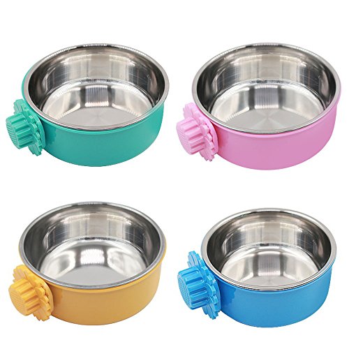 DEVILMAYCARE Pet Feeder Dog Bowl Stainless Steel Food Hanging Bowl Crates Cages Dog Parrot Bird Pet Drink Water Bowl Dish Accessory (L: 6''x2.2'', Pink) - color: Pink, size: L:6''x2.2''