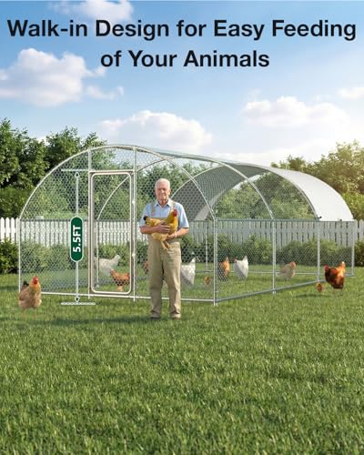 Esright Metal Chicken Coop Run, 20x10 Ft, Dome Roof | Rust-Resistant Galvanized Steel Tube with Wire Mesh, 420D Oxford Fabric Waterproof Cover - size: 234.0"L x 120.0"W x 76.8"H