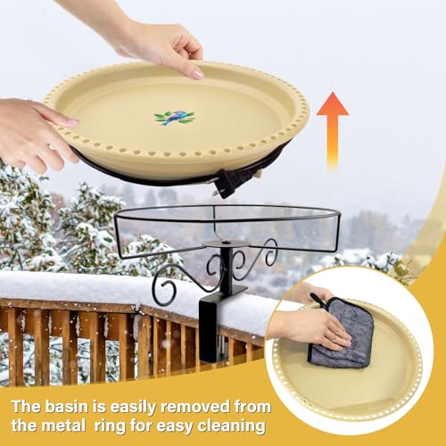 Lovppy Heated Bird Baths for Outdoors for Winter, 100W Heated Birdbath Water Heater with Thermostatically Controlled, Heated Bird Bath for Deck Railing Outside Garden Patio Yard (Khaki) - color: Khaki