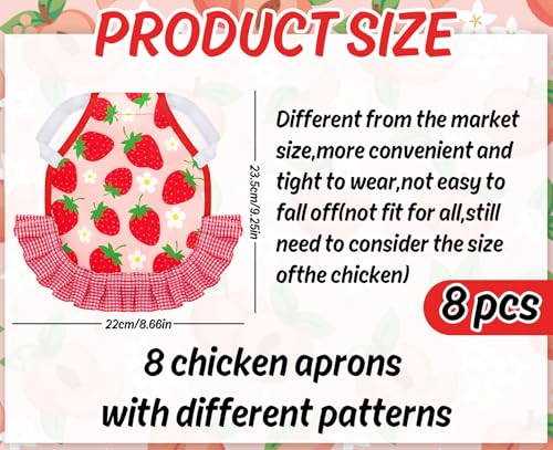 Whaline 8Pcs Chicken Saddles for Hens Summer Fruit Theme Chicken Apron with Elastic Straps for Poultry Protector Wing Back Feather Fixer Supplies