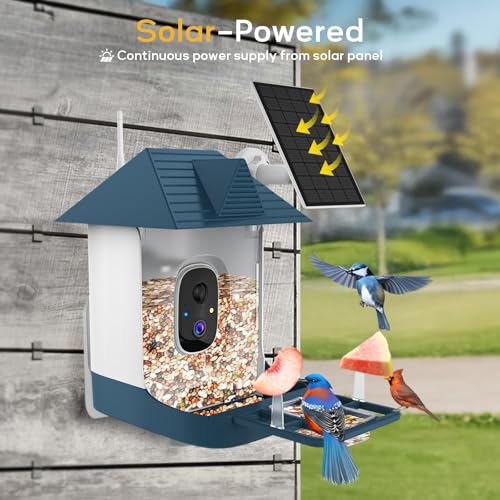 FHD Bird Feeder with Camera,Solar Powered Bird House Camera | Auto Record Video to Cloud Storage,Ideal Gift for Dad and Mom,Built-in AI Bird Recognition,Wireless,Only 2.4G WIFI