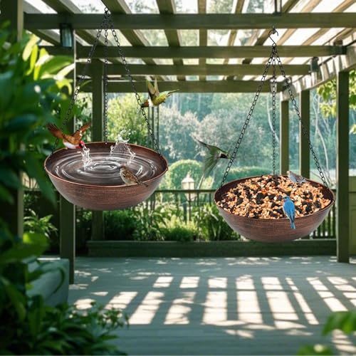 13" Metal Hanging Bird Bath with Chains and Hook | 3" Deep Bowl, 1.4Gal Capacity, 3 Chain Support, Easy Cleaning, Rust Resistant, Birdbath or Bird Feeder Garden Decor