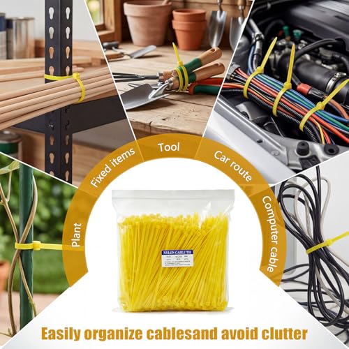 Zip Ties, 500pcs Yellow Zip Ties 8 Inch, Plastic Ties Small Zipties Cable Tie Wraps, Multi-Purpose Cable Management Ties, Self-Locking Ziptie for Office and Home(Can bear 30lb) - color: Yellow, size: 8" (500 Pack)