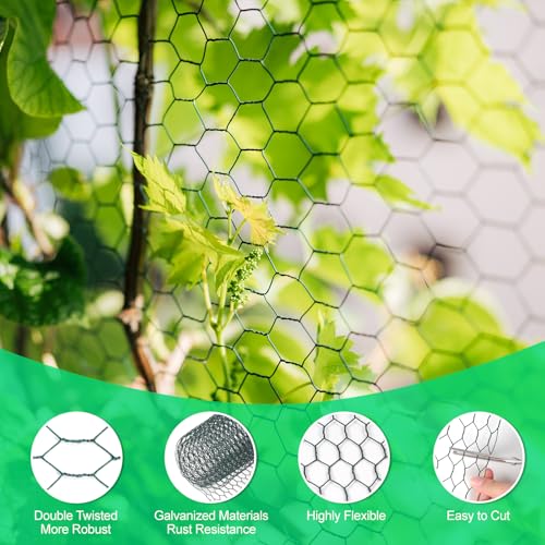 Chicken Wire, Chicken Wire Fencing for Floral Arrangements,15.7 x 157 Inches Chicken Wire mesh,0.6 Inch Green Mesh Hexagonal Galvanized Metal Poultry Wire Netting for Crafts,Poultry,Garden - size: 15.7"x157"