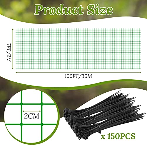 Woanger 3 Pack Deer Fence Netting Bird Netting Garden Net with 150 Pcs Cable Ties for Bird Protect Plants, Vegetables Against Birds Fruit Trees Deer Squirrel Rabbit and Other Animals (Green,7x100 ft) - color: Green