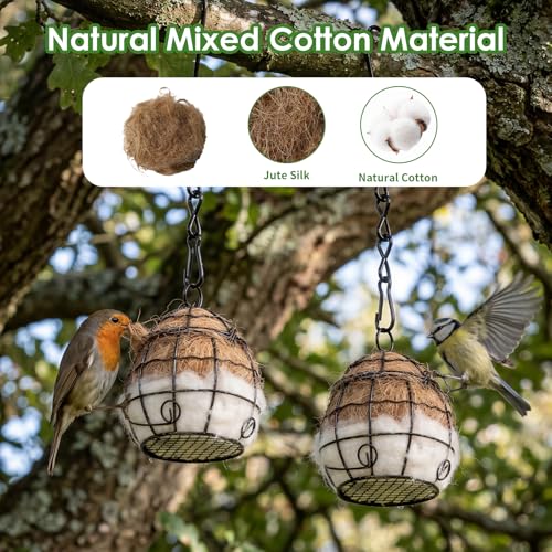 2Pcs Bird Nesting Material Holders with Natural Mixing Cotton Materia for Wild Birds Nesting Station, Refillable Hummingbird Nesting Material Cage Holder for Bird Lover Hummingbird House Material