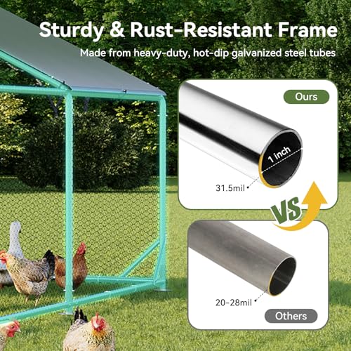 Aoxun Metal Chicken Coop, Outdoor Chicken Runs for Yard with Cover, Spire Roof Hen House Enclosure with Security Lock, Walk-in Cage Peak Hen House for Yard Farm (10x13x6.4 FT) - size: 156.0"L x 120.0"W x 76.8"H