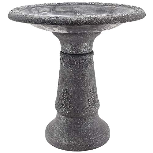 Arcadia Garden Products BB05 Fiberclay Bird Bath Outdoor Garden Decor, Antique Vintage Weather Resistant Water Bowl for Backyard and Patio and, 20-inch Tall, Black - color: Gray