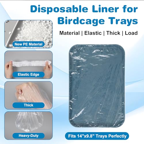 Disposable Bird Cage Liners, 50Pcs Elastic Plastic Birds Cage Tray Liners, Waterproof Birds Cages Tray Liner, Universal Birdcage Liner Bags for Parakeets, Parrots, Bird Cages Accessories(13.7" x 9.8")
