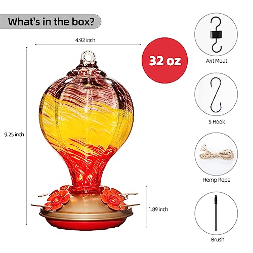 Gifts for Women Hummingbird Feeders, 34OZ Hand Blown Glass Hummingbird Feeder for Outside Ant Moat Leakproof for Mom (Wavy Mauve) | LaElvish Garden Gifts for Women Hummingbird Feeders, 34OZ Hand Blown Glass Hummingbird Feeder for Outside Ant Moat Leakproo