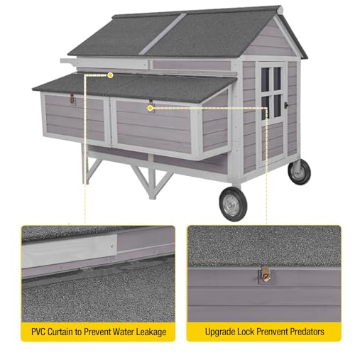 Aivituvin 68" Chicken Coop with Large Wheels - Upgraded Mobile Wooden Hen House for 8-10 Chickens, Includes 4 Nesting Boxes, 4 Perches, and 2 Removable Trays for Easy Cleaning - size: 68.1"L x 53.9"W x 49.0"H