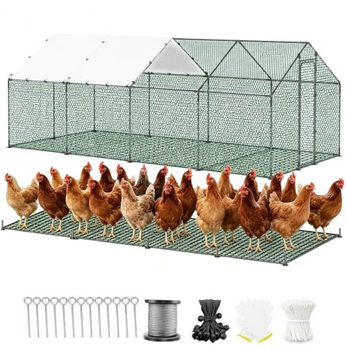 HERBAN 2026 Upgraded Large Metal Chicken Coop with All-Around Hardware Cloth, 9.8x19.5x6.4 ft Walk-in Outdoor Chicken Run Pen for Backyard with Cover, Spire Roof Poultry Cages - size: 234.0"L x 117.6"W x 76.8"H