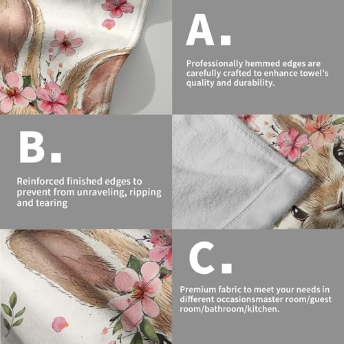 Pink Floral Bunny Hand Towels, 14x28 Inch Spring Flowers Cute Rabbit Easter Day Decor Absorbent Soft Dish Washing Cloth Face Tea Towels for Kitchen Bathroom Holiday Decoration - color: Bunny Pink Flowers