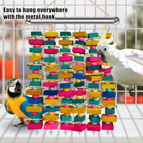 Stainless Steel Parrot Toy Hanging Rack, Large Bird Toy Stand with 6 Hanging Cables & Swivel Hooks, Chew Toy Holder for Macaws, Cockatoos, African Greys, Bird Cage Accessory for DIY Toy - color: SILVER
