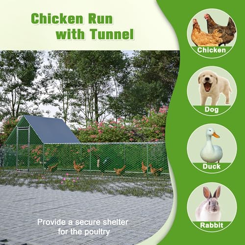 26'L x 6.7'W x Outdoor Chicken coop 6.6'H Large Metal Chicken Coop, Walk-in Poultry Pen, Galvanized Wire Hen Cage with Metal Chicken coop Weather- Cover for Outdoor Use, Spacious