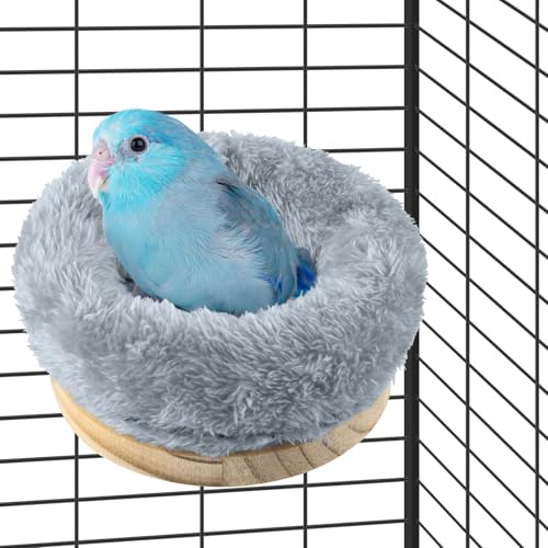DBNESS Small Bird Nest for Cage, Removable Plush Parrot Hammock Warm Resting Perch Platform for Budgies Cockatiel Conure Parakeet Hamster Washable Breeding Sleeping Lay Eggs Nesting (Grey, S) - size: S