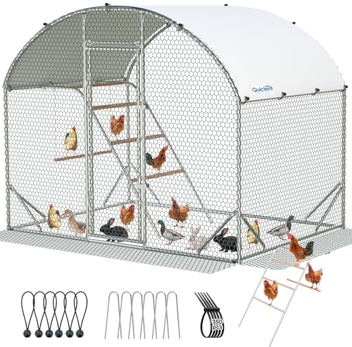 Quictent Essential Series 6.6x9ft Metal Chicken Coop Run w/Climbing Ladder | Walk-in Outdoor Poultry Cage with PVC Coated Chicken Wire, Hen Duck Rabbit Farm House, Waterproof Anti-UV Cover - size: 6.6x9ft