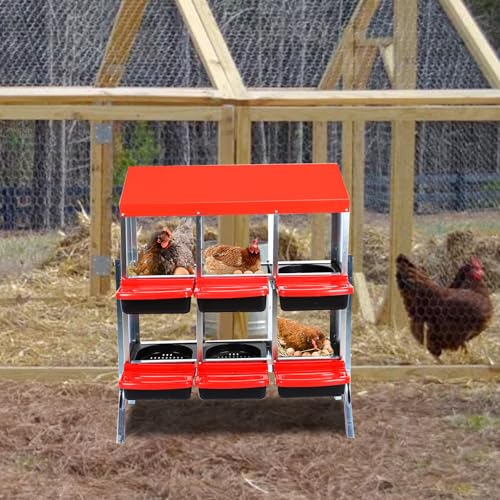 Chicken Nesting Box，Red 6 Hole Chicken Laying Box with Bracket, Tray for Egg Collection, Large Holes for Ventilation, Suitable for Chickens & Ducks - color: Red, size: 6 Holes with legs