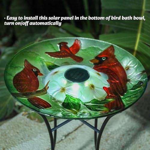MUMTOP Glass Bird Bath Solar Birdbath with Metal Stand Outdoor Garden Decor | 20" Height 16" Diameter Garden Cardinals Large Glass BirdBaths Bird Feeder Bowl with Solar Light for Lawn Yard Garden Decor - color: Red-Green