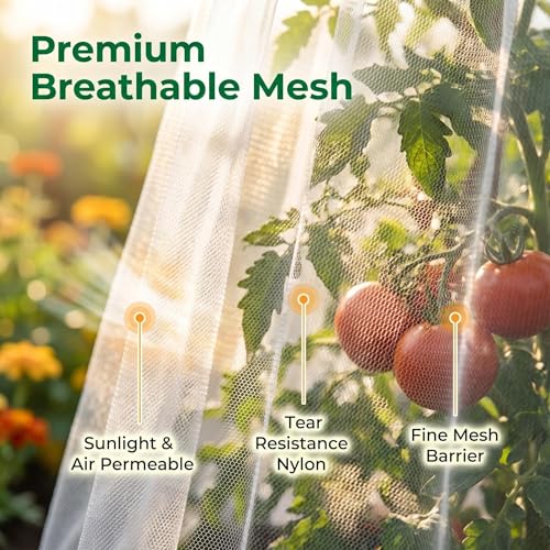 2PCS Round Strawberry and Tomato Trellis Garden Bird Netting | 59 × 18 inches Insect and Bird Barrier, With Zipper and Drawstring, for Protecting Vegetables, Fruits, and Flowers