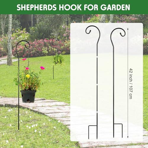 Hicarer 12 Pcs Shepherds Hooks for Outdoor 42 Inch 1/3 Bird Feeder Pole Rust Resistant Steel Shepard Hooks for Wedding Garden Bird Feeders Hanging Lanterns Solar Outdoor Lights - size: 42 Inch