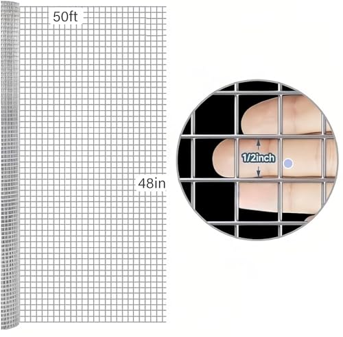 Hardware Cloth 48inx50ft 1/2 Inch Galvanized, Chicken Rabbit Snake cage Wire Fence Mesh Roll,Garden Plant Welded Metal Wire Fence,Poultry Animal Netting cage Screen. (4 x 50FT) - color: 4 x 50FT