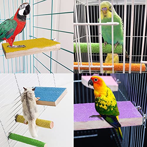 5pcs Bird Perch Stand Platform Natural Wood Parakeet Toys Cage Accessories | Colorful Rough Quartz Sand Surface, Thickened Exercise Paw Grinding Stick for, Budgies, Cockatiel, Lovebirds, Finch, Canary